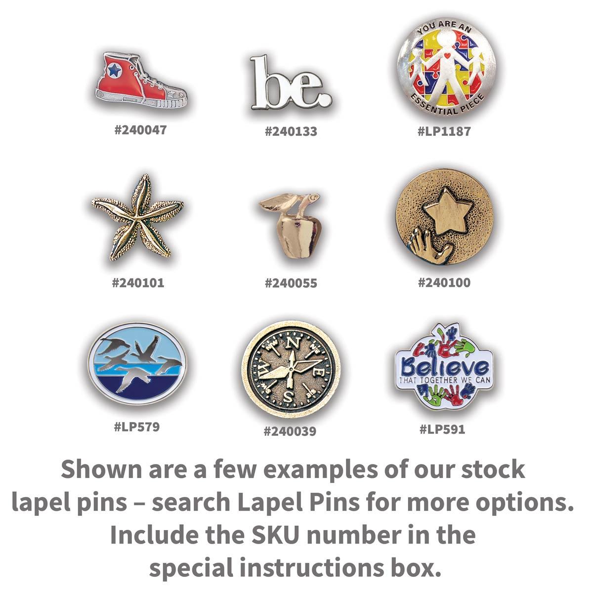 nine lapel pin options for message card
