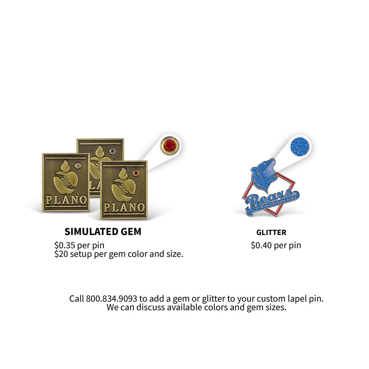 gem stones and glitter options for soft enamel lapel pins