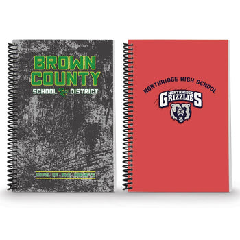 two spiral journals with custom logos