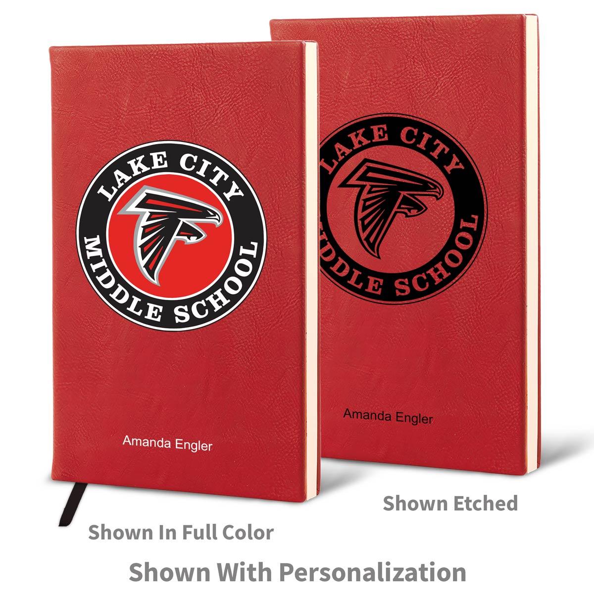 red textured journals with logo and personalization