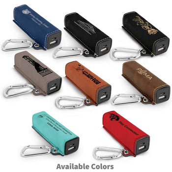 Several color options for 2200 mAh Power Bank and Carabiner with custom logos
