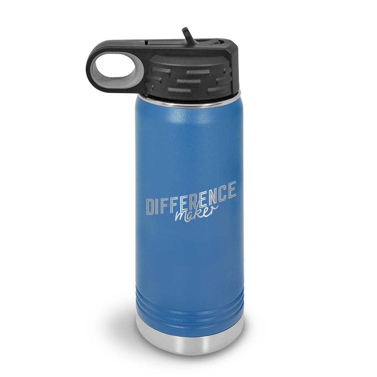 20oz. stainless steel water bottle featuring the inspirational message Difference Maker. Available in 9 colors.