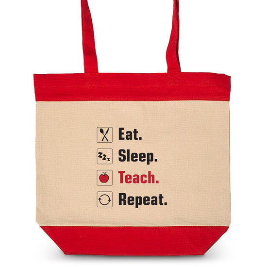 eat sleep teach repeat red canvas bag