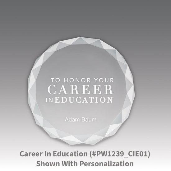 Etched Optic Crystal Faceted Round Paperweight