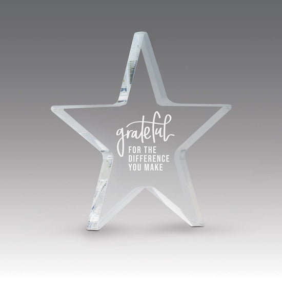acrylic star paperweight with grateful for the difference you make message