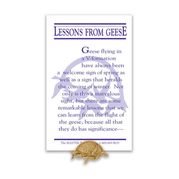 geese flying lapel pin with lessons from geese message card