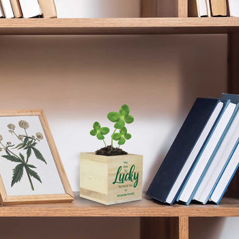 lucky to have you cube sitting on a shelf