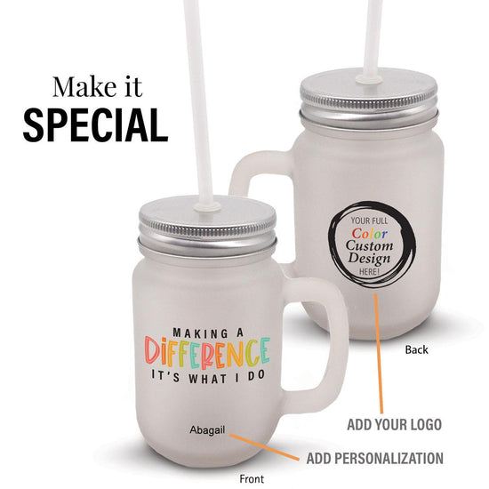 making a difference frosted mason jar gift set with add your logo