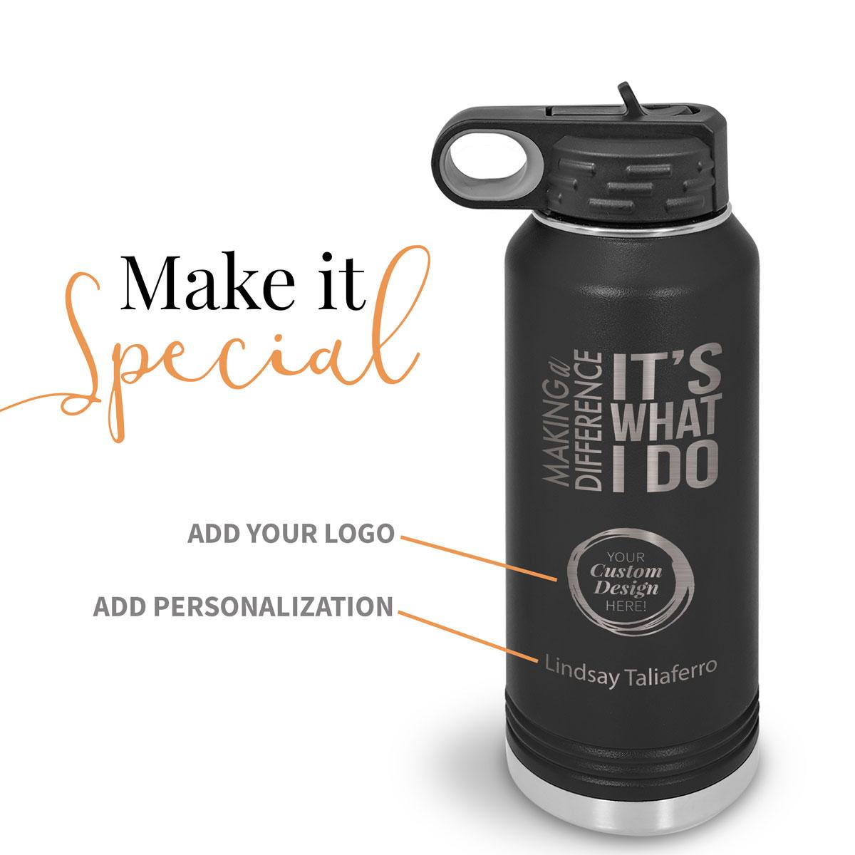 black making a difference it's what i do 32 oz stainless steel water bottle with add your logo and personalization