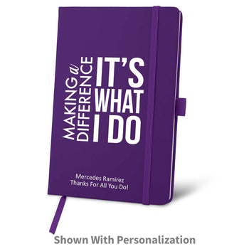 purple journal with making a difference message and personalization