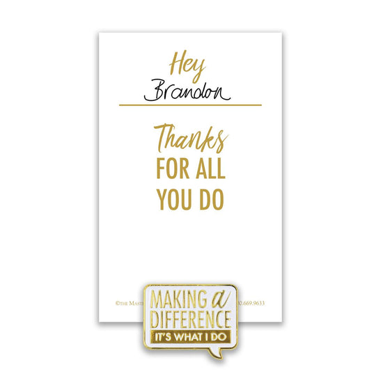 making a difference lapel pin with personalized message card