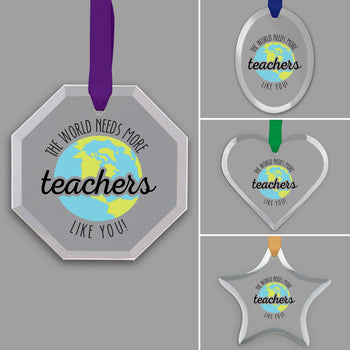 different shapes of crystal ornament with more teachers like you message and satin ribbon