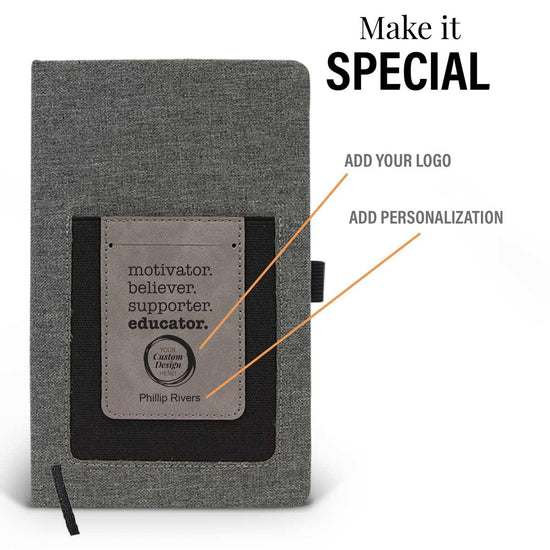 motivator believer supporter educator pocket canvas journal with add your logo and personalization