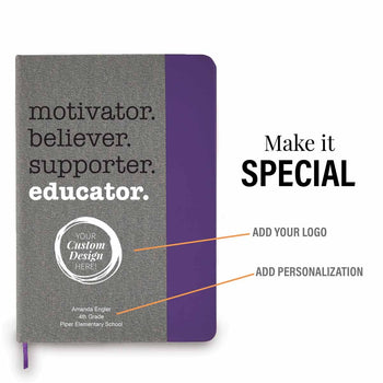 motivator believer supporter educator heather gray journal with personalization and add your logo