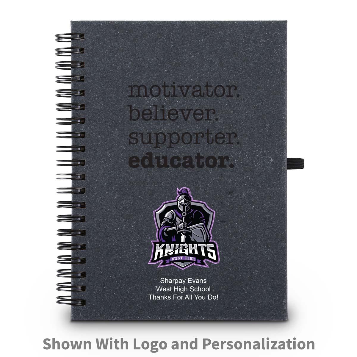 motivator believer supporter educator spiral journal with custom logo and personalization
