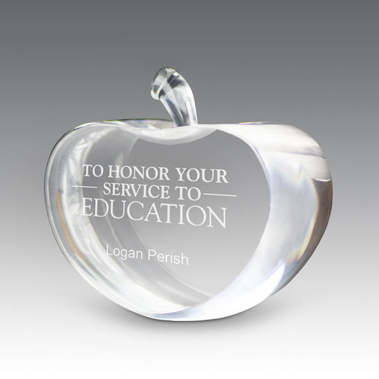 optic crystal center cut apple with service to education message and personaliztion