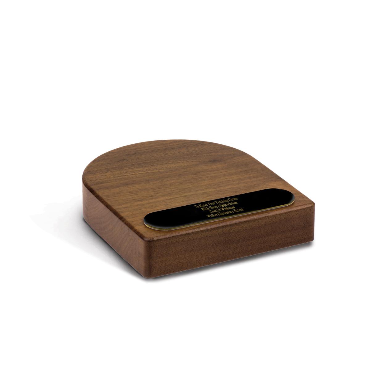 walnut podium rout and personalized black brass plate