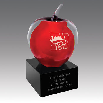 Red Art Glass Apple with Base