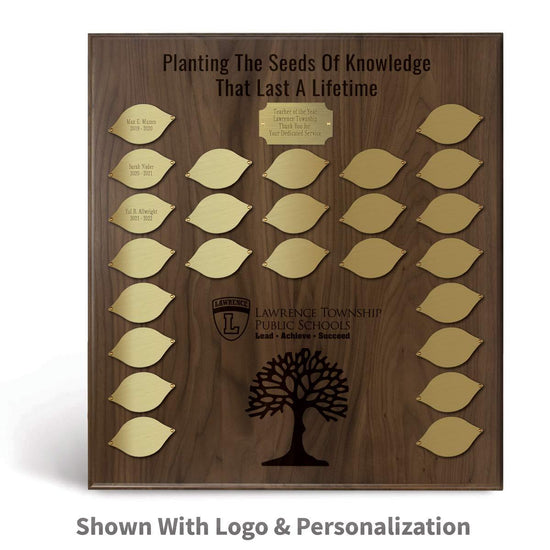 seeds of knowledge perpetual plaque with custom logo and personalized plates