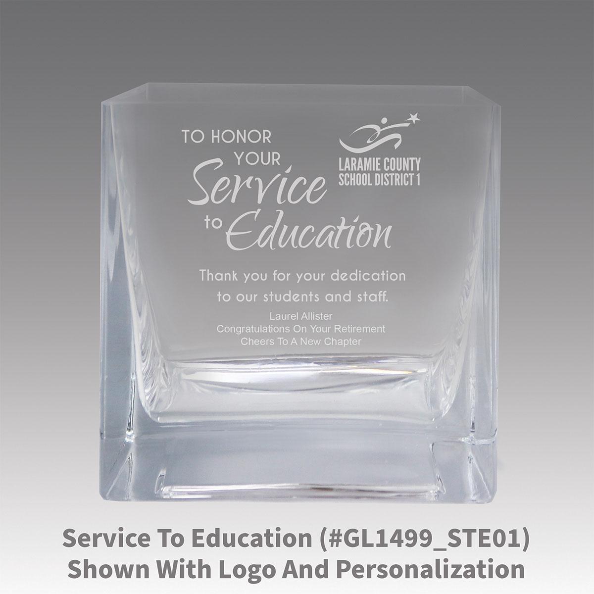 square crystal recognition bowl with service to education message