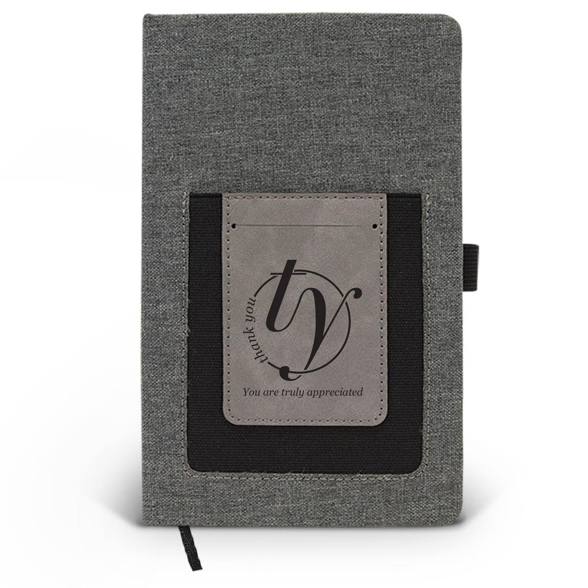 Canvas journal with phone pocket and card holder featuring the inspirational message Thank You.