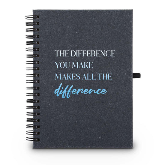 Hardbound spiral journal. Sticky notes, flags inside. Cover reads: The Difference You Make Makes All The Difference