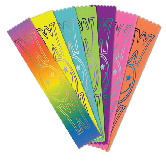 colorful satin ribbons with foil-stamped wow message