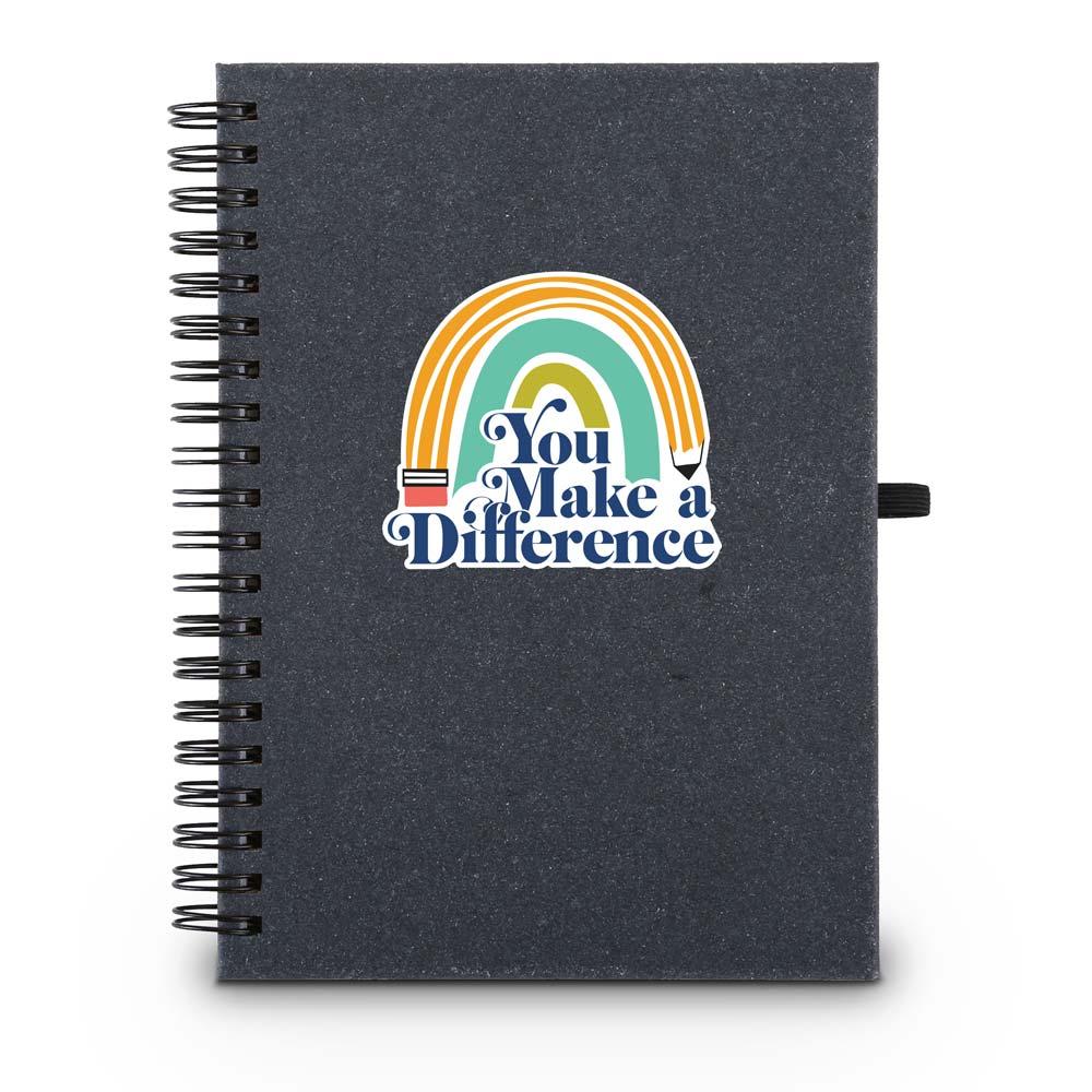 Hardbound spiral journal. Sticky notes, flags inside. Cover reads: You Make A Difference