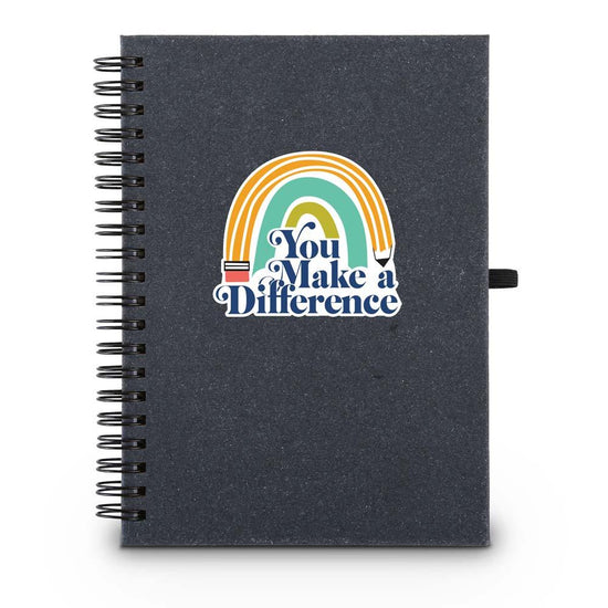 Hardbound spiral journal. Sticky notes, flags inside. Cover reads: You Make A Difference