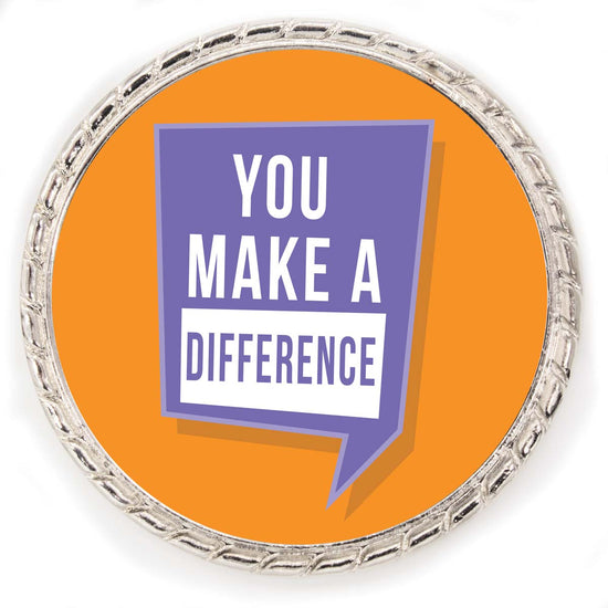 Kudo Coin With “You Make A Difference” On The Front. Made Of Silver Metal Featuring Rope Design Around The Outside.