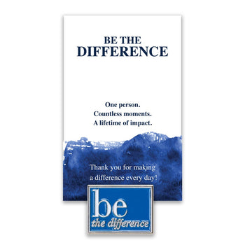 be the difference lapel pin with blue background and message card