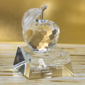 faceted crystal apple on crystal base with personalization