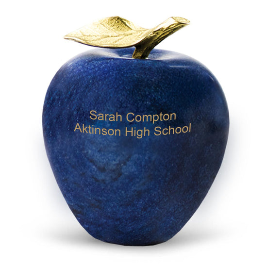 Cobalt blue marble apple with brass stem and leaf 