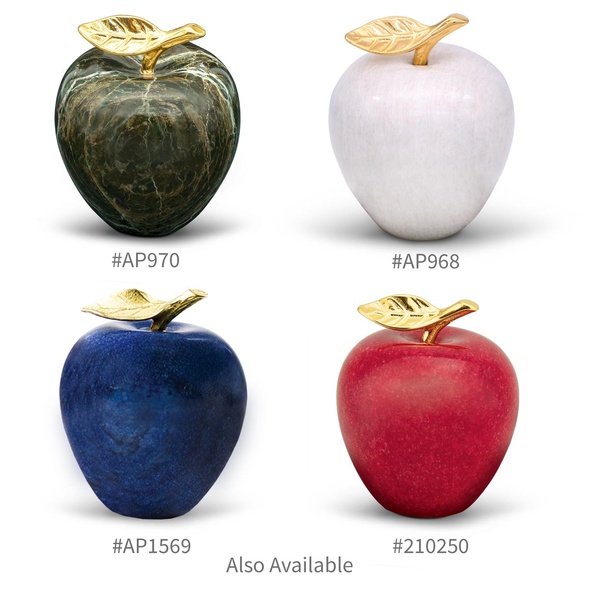 green, white, blue and red marble apples