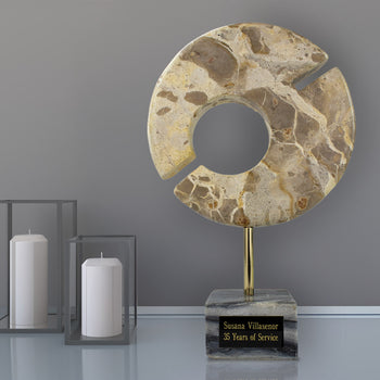 Marble Circle of Distinction award with gold rod and black marble base.  