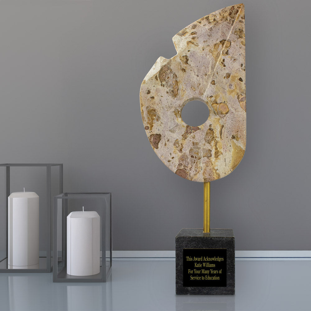 Marble Summit of Distinction award with gold rod and black marble base. 