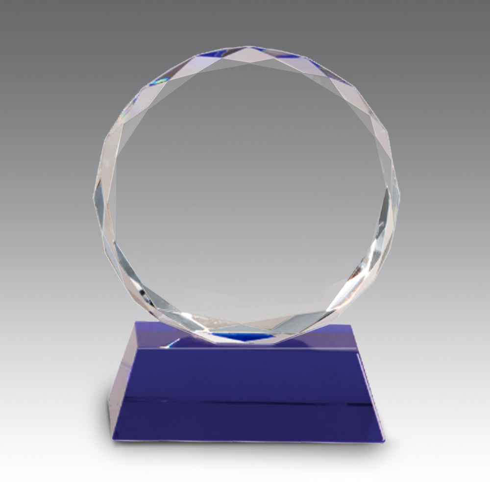 Faceted Optic Crystal Award w/ Blue Crystal Base