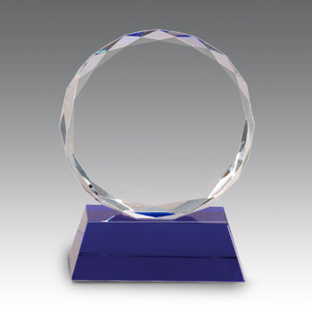 Faceted Optic Crystal Award w/ Blue Crystal Base