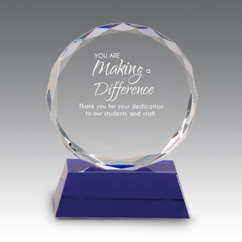 Faceted Optic Crystal Award w/ Blue Crystal Base