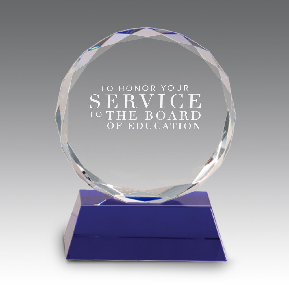 Faceted Optic Crystal Award w/ Blue Crystal Base
