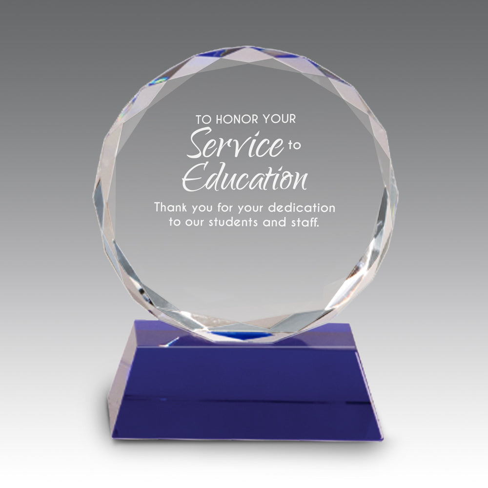 Faceted Optic Crystal Award w/ Blue Crystal Base