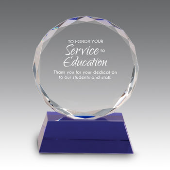 Faceted Optic Crystal Award w/ Blue Crystal Base