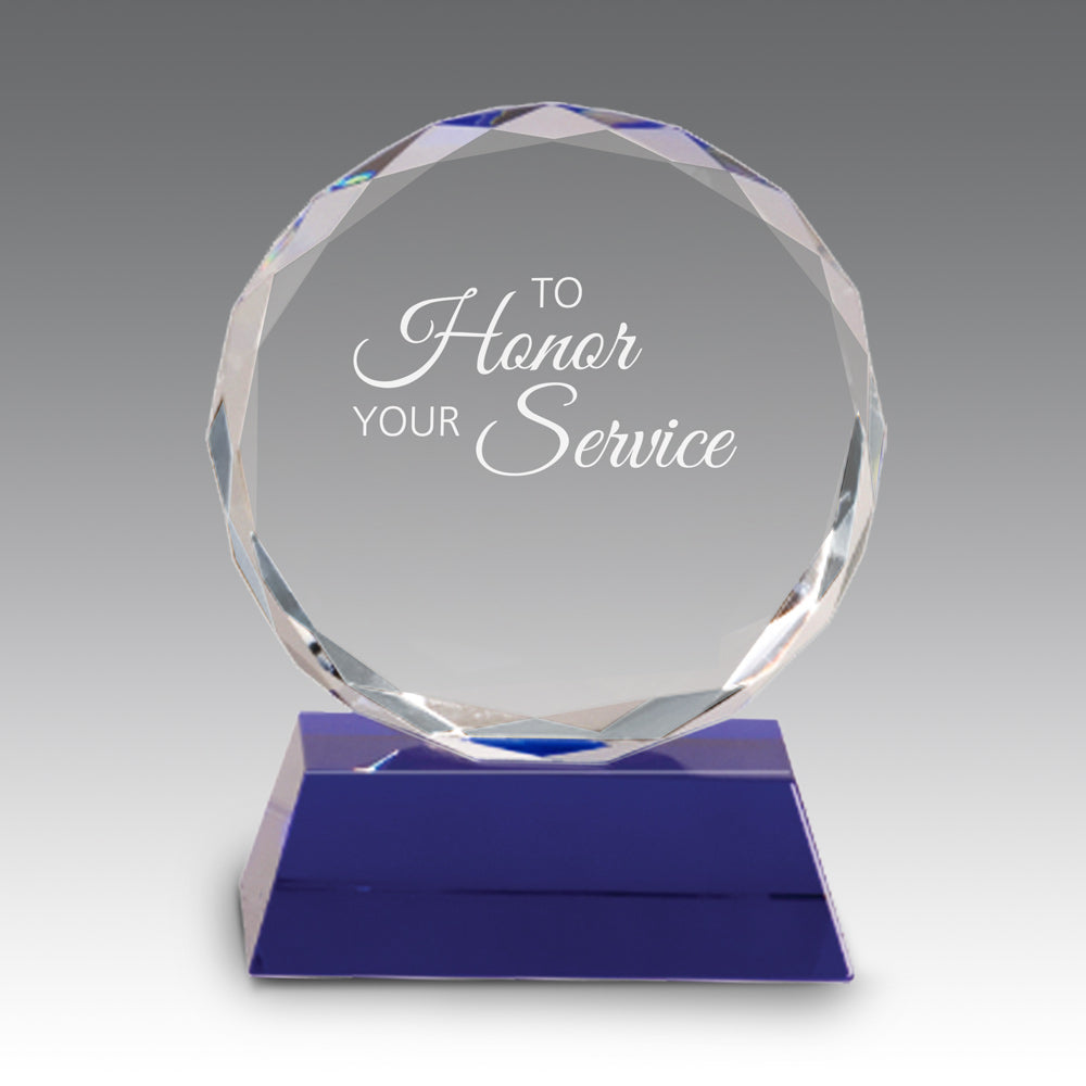 Faceted Optic Crystal Award w/ Blue Crystal Base