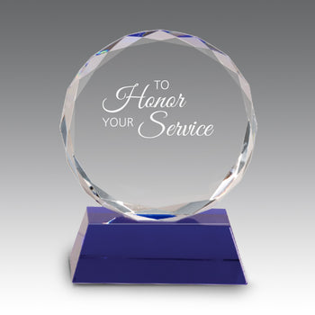 Faceted Optic Crystal Award w/ Blue Crystal Base