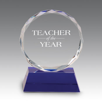 Faceted Optic Crystal Award w/ Blue Crystal Base