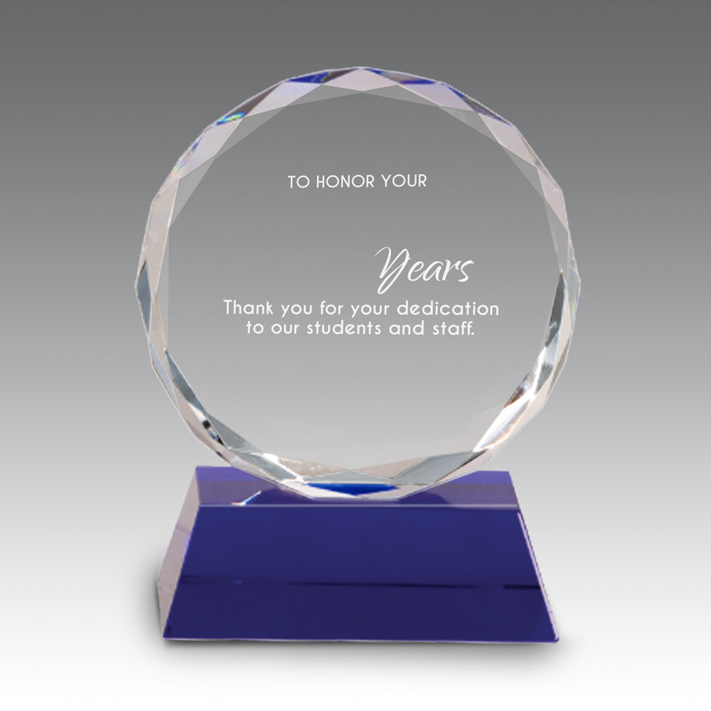 Faceted Optic Crystal Award w/ Blue Crystal Base