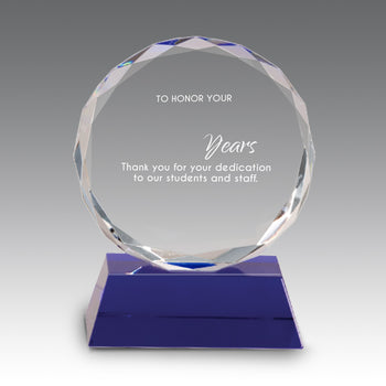 Faceted Optic Crystal Award w/ Blue Crystal Base