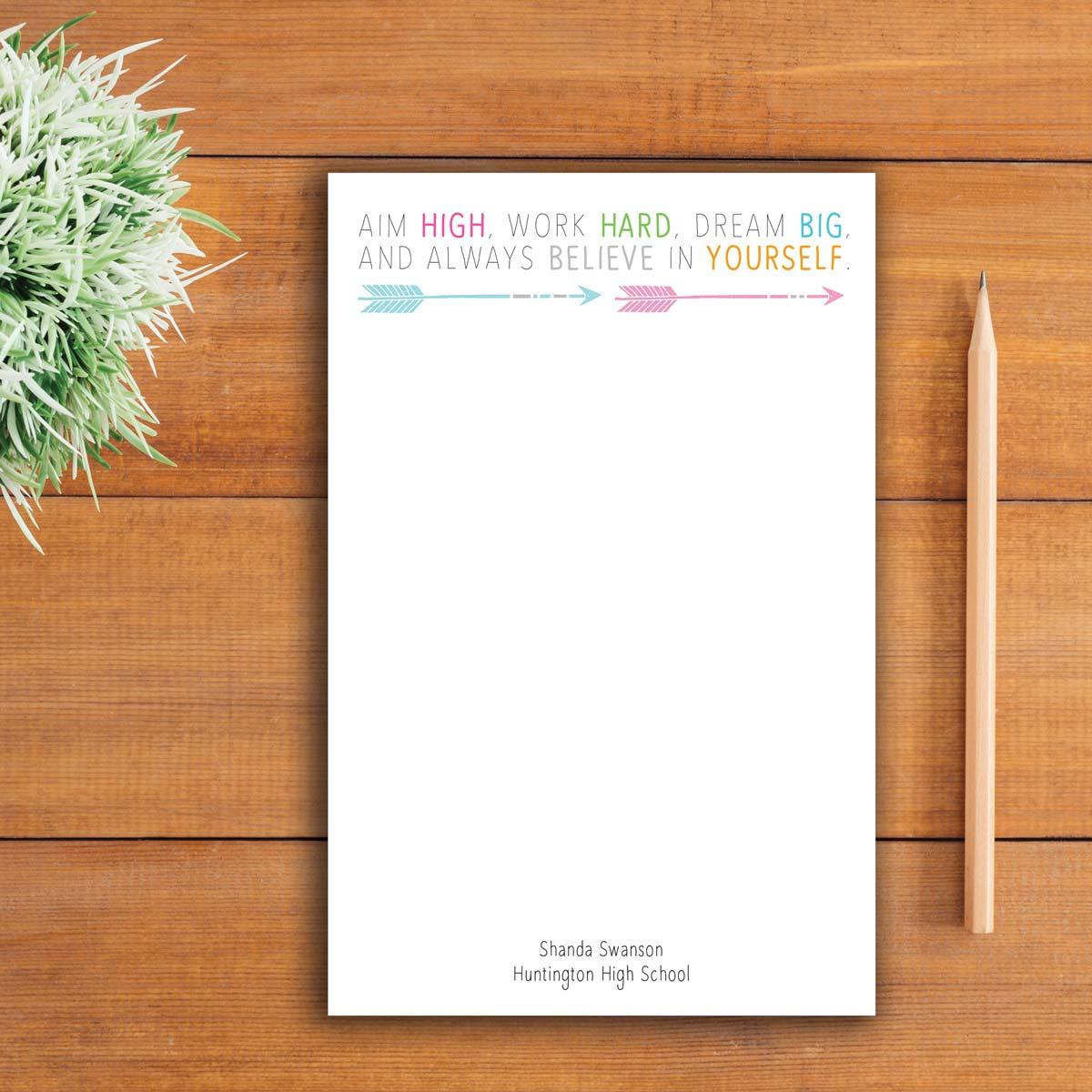 believe in yourself large notepad sitting on a table