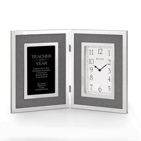 Bulova Large Silver Framed Clock Award