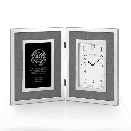 Bulova Large Silver Framed Clock Award